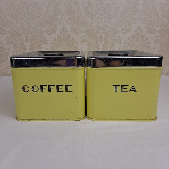 1960's Coffee & Tea Canisters Yellow Tin Chrome Garner Ware Made In The USA Vtg - Picture 1 of 13